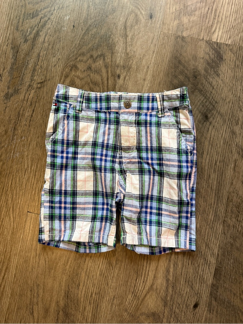 Tommy Hilfiger Toddler Plaid Shorts 24M Blue Green Pink Preppy Summer - Picture 2 of 4